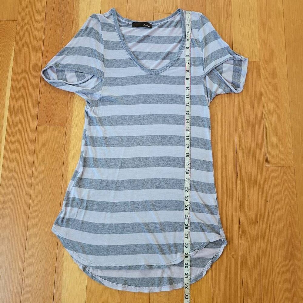 Lush grey & lilac striped tunic top cap sleeve lagom lagenlook comfort - Picture 8 of 10